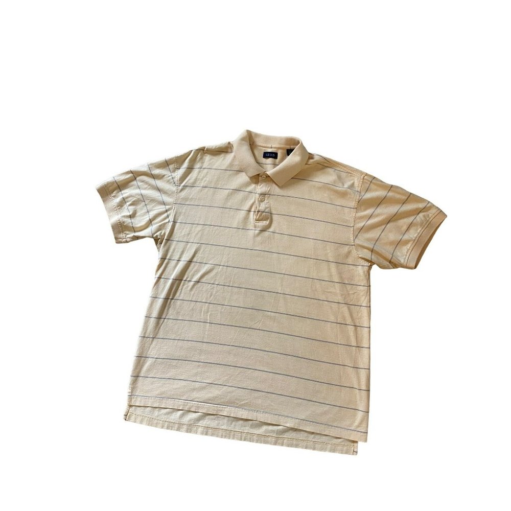 Izod Pale yellow stripe Polo Golf Shirt Size Large Men's